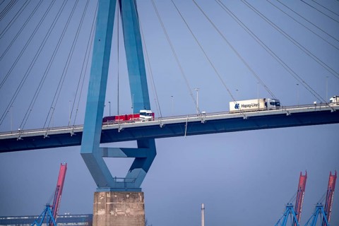 The Köhlbrand Bridge in the port of Hamburg, spans the 325 m wide Köhlbrand, an arm of the