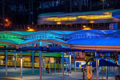 Ruhrbahn trams, at Essen-Steele S-Bahn station, interface between rail transport and tram and bus