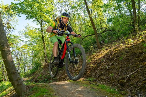 Brammentrail, mountain bike trail on the Schurenbach spoil tip, in Essen North Rhine-Westphalia,