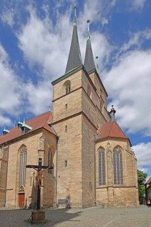 Gothic UNESCO Severi Church and crucifix, St Severi, landmark, Cathedral Square, Erfurt, Thuringia,