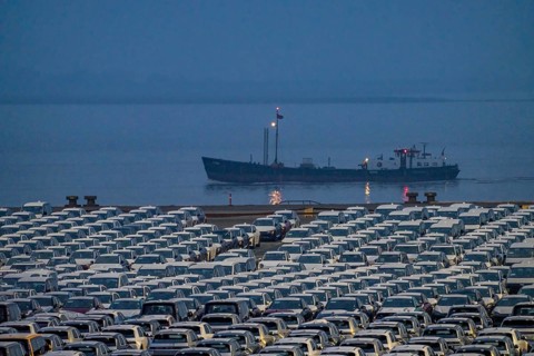 Parking space for import vehicles, hundreds of Hyundai Ioniq, electric cars, waiting for onward
