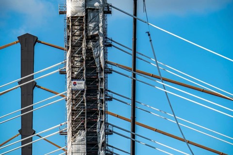 New construction of the motorway bridge Neuenkamp of the A40, over the Rhine near Duisburg,