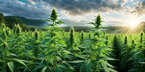 Cannabis plant with vibrant green leaves bathed in soft natural light, AI generated