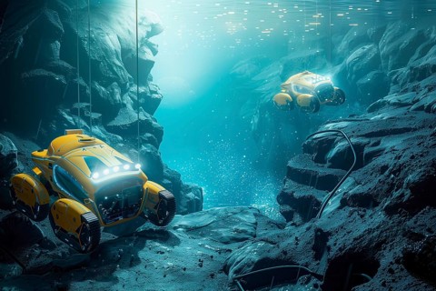 Deep sea exploration and mining in abyssal plains performed by AUV and autonomous drones, AI