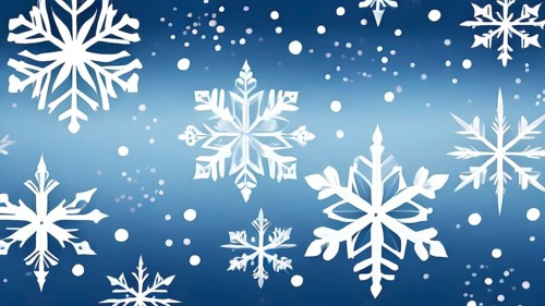 Abstract pattern of snowflakes in varying sizes and shapes in soft white and blue gradients, AI