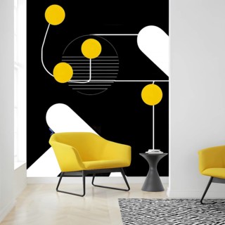 Abstract geometric shapes in yellow color accent to evoke feelings of fun and ease, AI generated