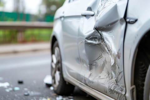 Close-up of a fender bender on a car after a traffic accident, AI generated, AI generated, AI