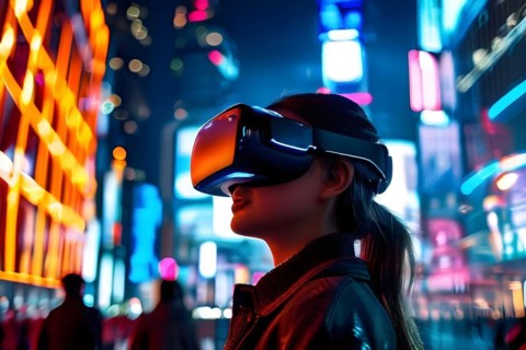 AI generated virtual reality tour highlighting a state of the art futuristic cityscape with