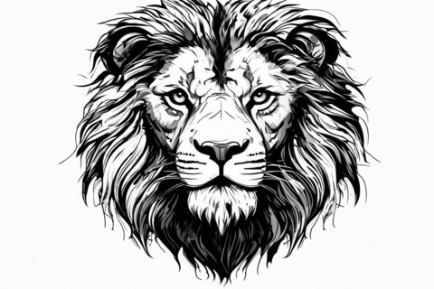 Black and white line art lion, AI generated