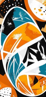 Illustration of an abstract Easter egg design with geometric patterns, bold colors, and a mix of