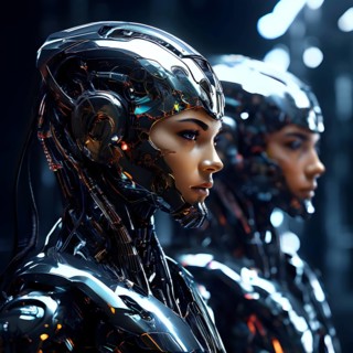 Advanced humanoid robot heads illustrating future robot concepts, AI generated