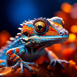 Gecko with intricate patterns and vibrant colors representing adhesive properties, AI generated