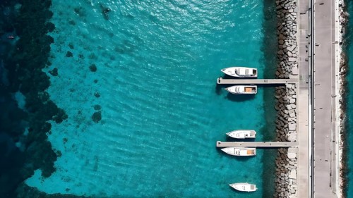 Aerial view of an idyllic harbor landscape with sailboats and yachts, AI generated