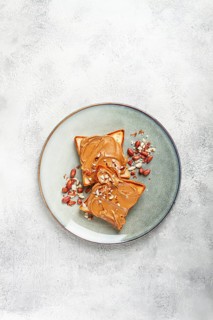 Peanut butter toast, top view, breakfast, no people