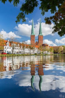 Lübeck Cathedral, Dom zu Lübeck, Lübecker Dom along the river Trave in the Hanseatic town Luebeck,