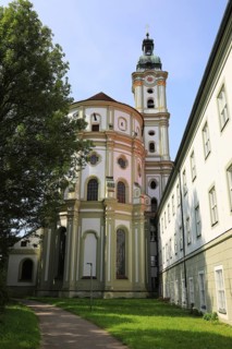 Facade of the Cistercian Abbey Church Fürstenfeld in Fürstenfeldbruck, Upper Bavaria, Bavaria,