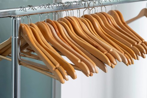 Wooden coat hanger in a cloakroom, Bavaria, Germany, Europe
