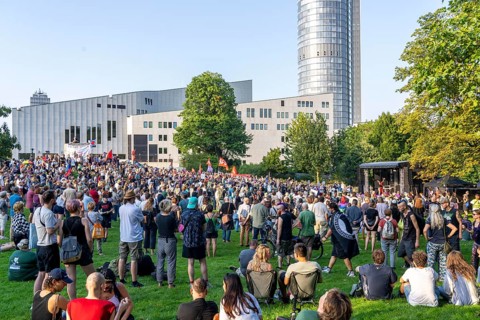 Protests against a so-called citizens' dialogue of the AfD in the Philharmonie in Essen, the