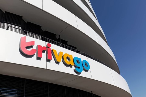 Headquarters of the hotel search engine trivago, lettering on the building, Düsseldorf Media