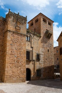 A stone building with ornately decorated towers and a Tor tor, palace, Palacio de los Golfinos de