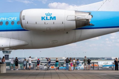Amsterdam Schiphol Airport, visitor terrace, old Fokker aeroplane, Amsterdam, Netherlands