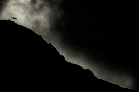 Summit of the Sulzfluh with dramatic cloudy sky, Tschagguns, Rätikon, Montafon, Vorarlberg,