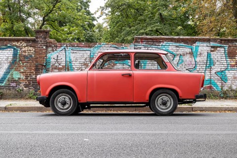 Trabant. Berlin Wall Memorial, sight and reminder of the division by the Berlin Wall and of the
