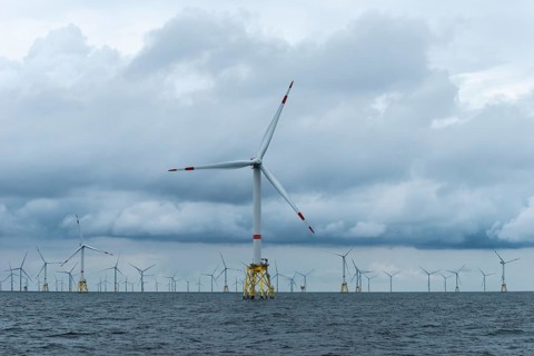 Offshore wind farm Nordsee Ost, operator RWE, north of Helgoland, German economic zone, wind