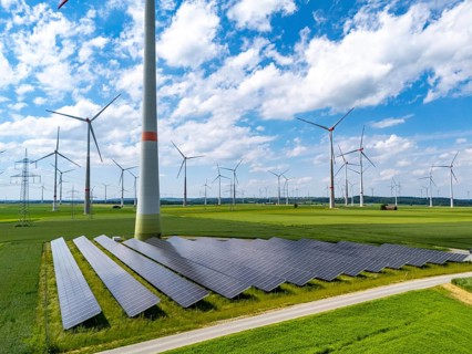 Wind farm near Marsberg, photovoltaic system, utilisation of land for renewable energies,