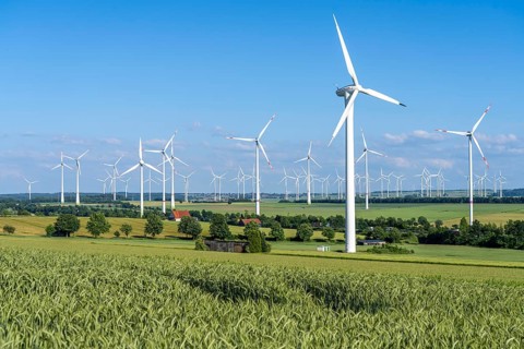 Wind farm north-east of Bad Wünnenberg, East Westphalia Lippe, Paderborn district, with the A44