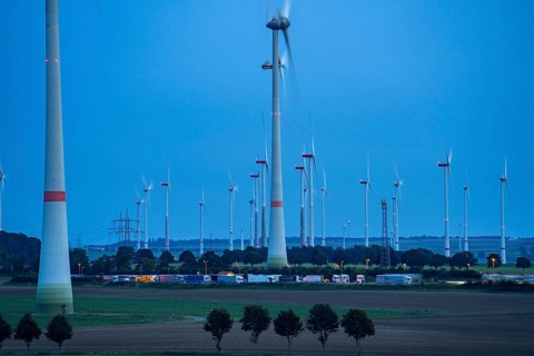 Wind farm, south of the village of Helmern, part of Bad Wünnenberg, Paderborn district, A44