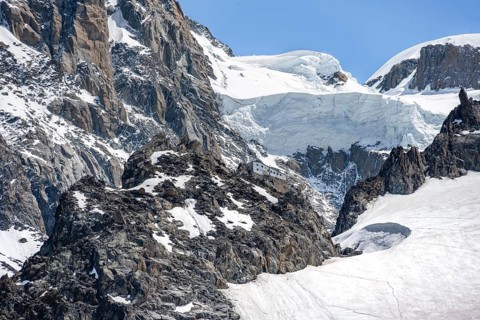 High alpine mountain landscape, glaciers and mountain peaks, La Jonction, Chamonix, Haute-Savoie,