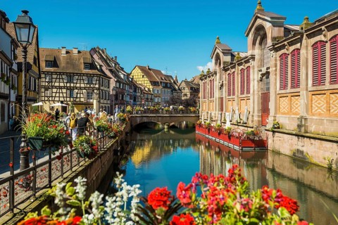 Picturesque colourful half-timbered houses, La Petite Venise, Colmar, Alsace, Bas-Rhin, France,