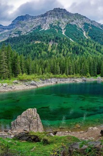 Obernberger See, mountain lake, landscape of the Stubai Alps, weather mood, cloud mood, Obernberg