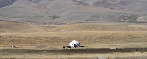 Yurts in the highlands, Pamir Mountains, Osh Province, Kyrgyzstan, Asia