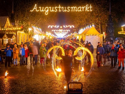 Christmas market on the main street in Dresden Neustadt, Dresden, Saxony, Germany, Europe