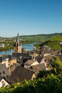 Picturesque village by the river and in the vineyards, Bernkastel-Kues, Moselle,