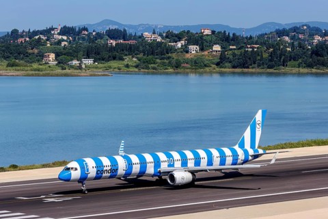 A Condor Boeing 757-300 aircraft with the registration D-ABOI at Corfu Airport, Greece, Europe