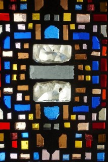 Glass blocks, coloured glass, cemetery near the parish church of St. Mauritius, Langenenslingen,