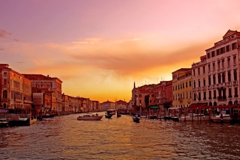 Venice, sunset Italy Canale Grande boats gondolas