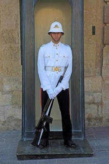 Uniformed soldier on duty outside Grand master's palace, Valletta, Malta, Europe