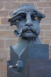 Sculpture Lech and Malsche by Jürgen Goertz, Lech, male figure, head, face, bizarre, abstract,