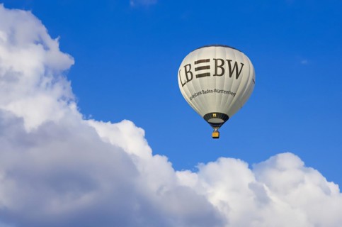 Landesbank BW hot air balloon rises into the air, as part of the aviation festival on the Rossfeld