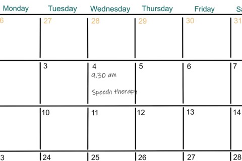 Symbolic image: Appointment diary with a note for a speech therapist appointment