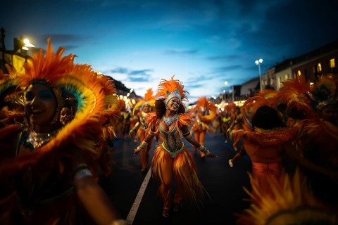 Captivating image capturing the essence of the Rio Carnival, showcasing a dancer adorned in an