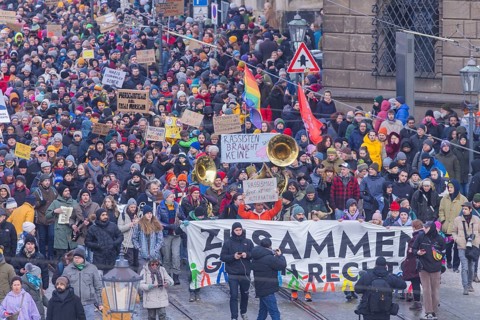 Several thousand people protested on Sunday in Dresden and elsewhere, against the AfD and in favour