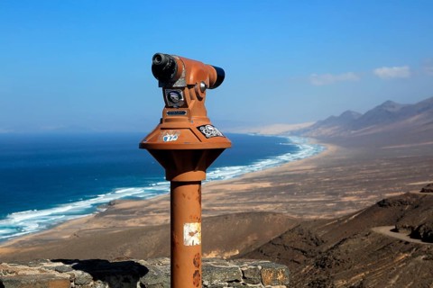 Viewpoint to Cofete beach Atlantic Ocean coast, Jandia peninsula, Fuerteventura, Canary Islands,