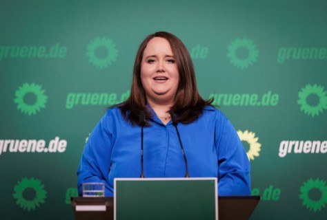 Ricarda Lang, Federal Chairwoman of Bündnis 90/Die Grünen, recorded during a press conference in