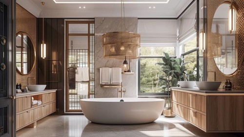 Luxurious custom bathroom upgrade interior, generative AI, AI generated