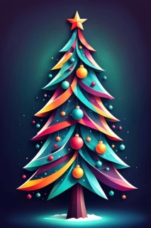 Abstract Christmas tree illustration with vibrant colors and geometric shapes, AI generated